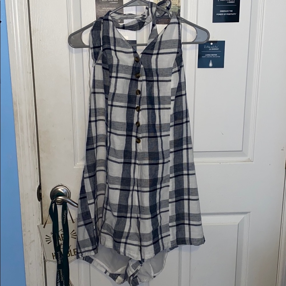 Blue and white flannel romper from American Eagle